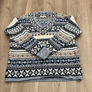 Madewell V-Neck Sweater in Blue and Cream